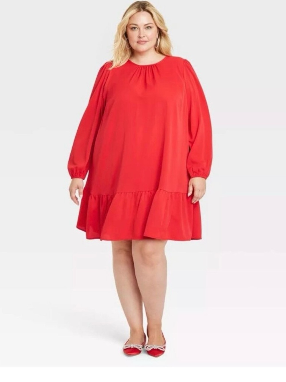 Ava & Viv Shift Dress Womens
1X Red Long Sleeve Pullover
Ruffle Trim Casual